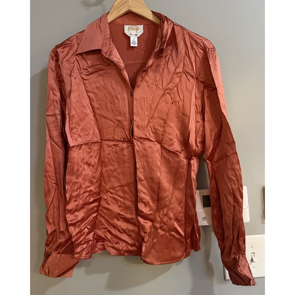 Talbots Pure Silk Blouse Top Women's Size 12 Long Sleeve‎ Career Classic